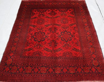 150x150 Handgeknüpfter Roter Afghanischer Teppich, Orientalischer Tribal Bokhara, Türkischer Antik, Turkmenischer Teppich, Süßer Einzigartiger Teppich, Schlafzimmer