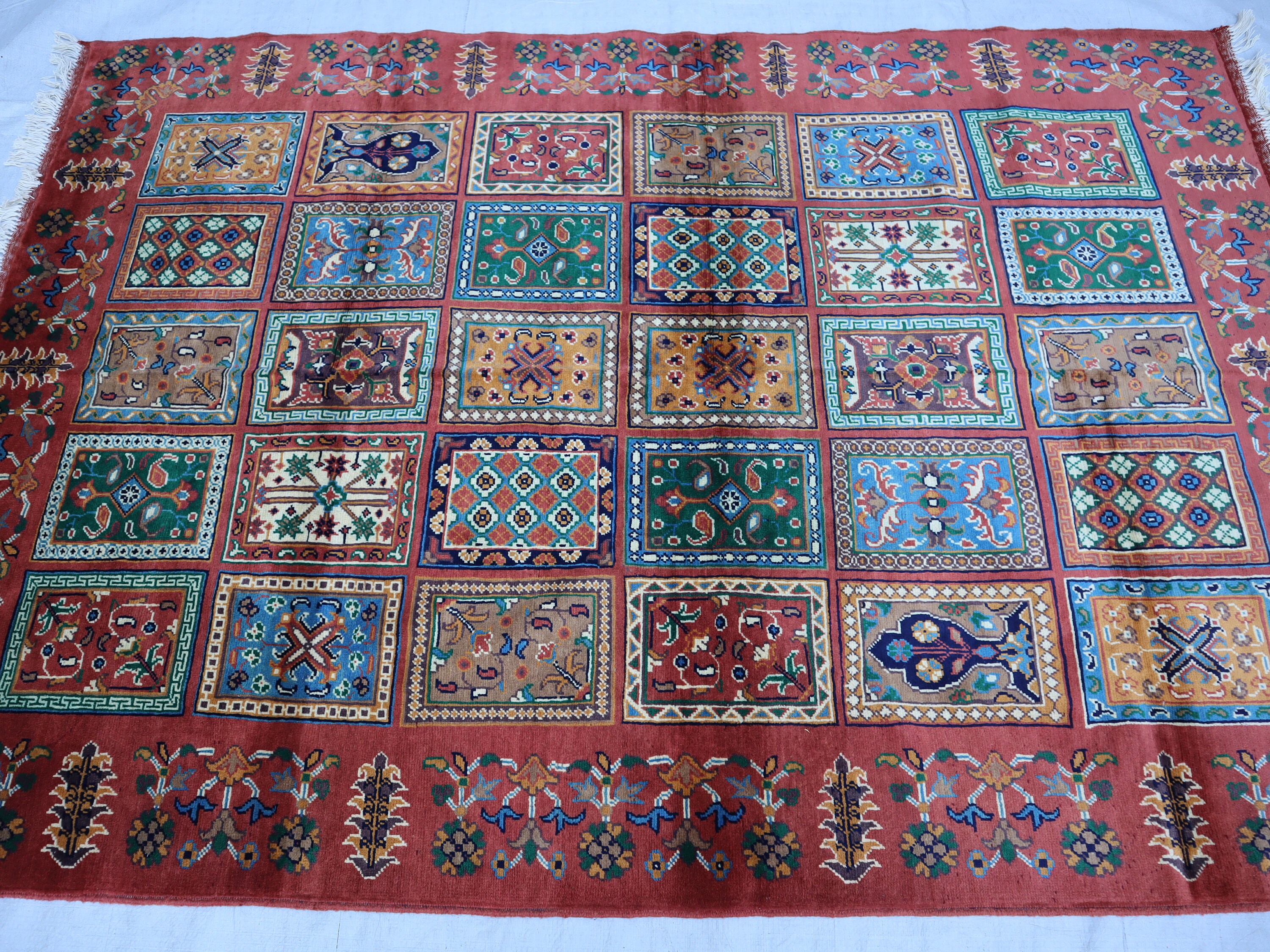 5x7 アフガンフラワーピクトリアルラグ、ハンドメイドピンクブルー