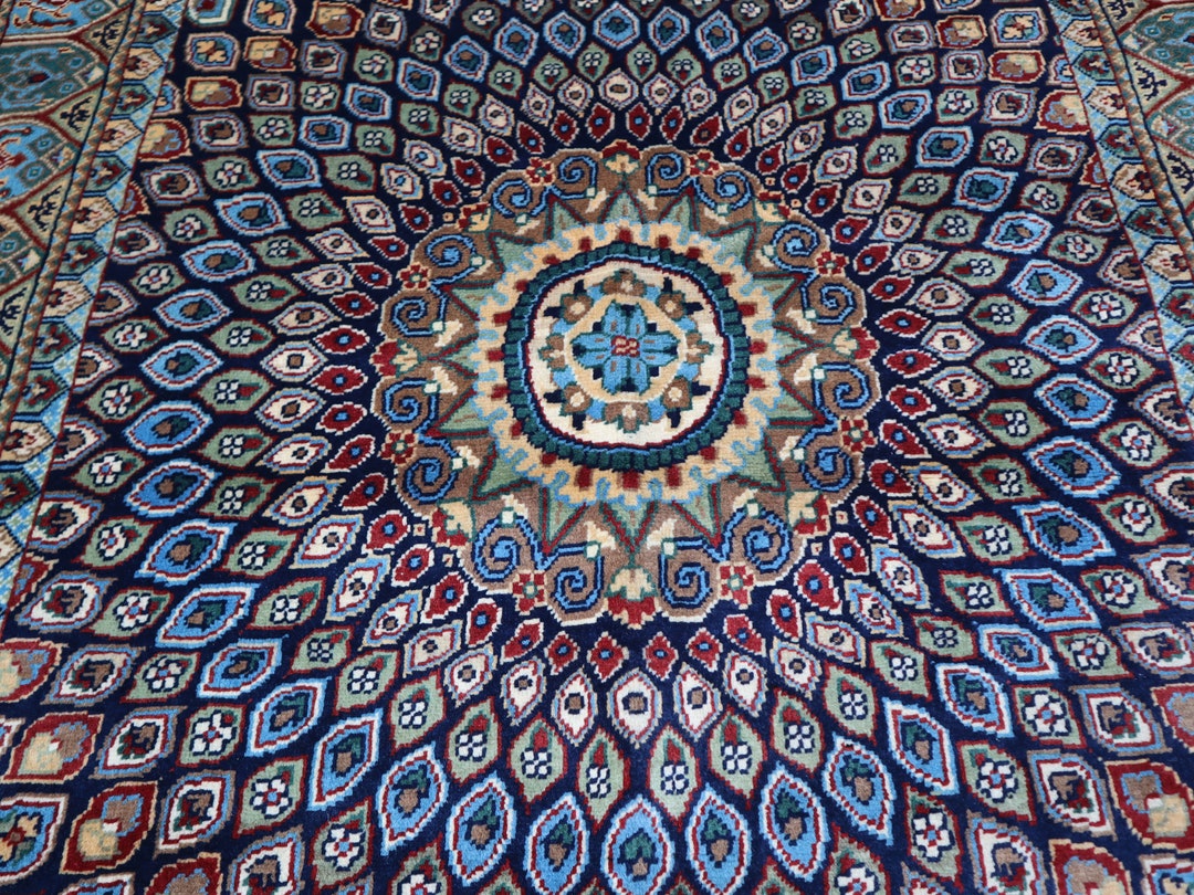 4x6 Handmade Round Medallion Rug, Afghan Woven Soft Wool Rug, Gray Blue ...