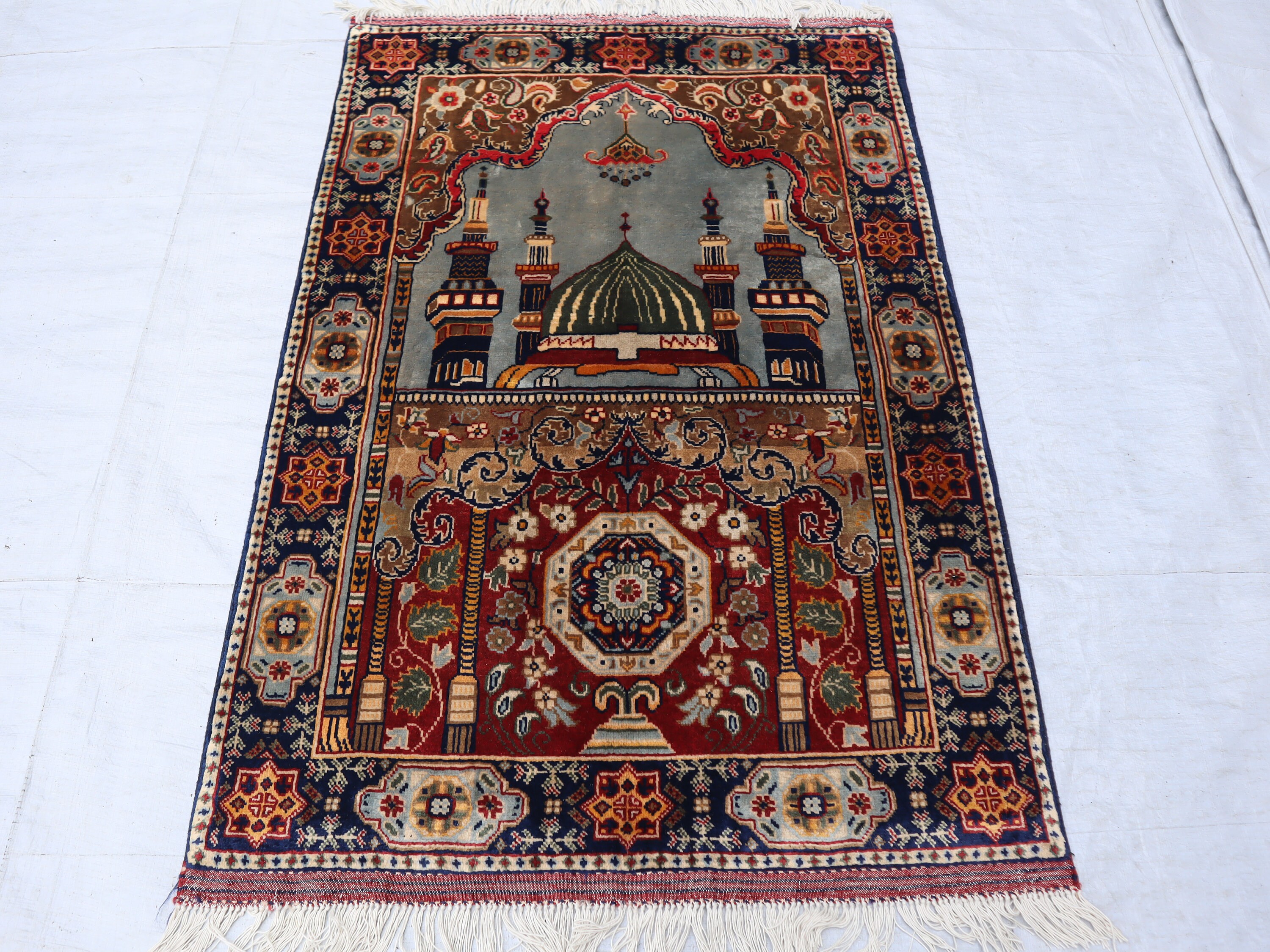 Handmade Wool Afghan Prayer Rug, Small Vintage Turkmen Bukhara
