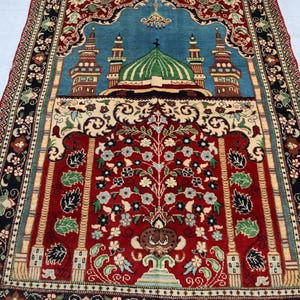 2x4 Turkmen Prayer rug, Afghan Handmade wool rug, Prayer carpet, Red Blue Floral meditation rug, Turkish Muslim Islamic prayer rug gift 3x4