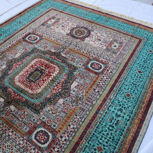 6x9 Blue Mamluk Area Rug - Turkish High Quality Hand knotted Wool Geometric rug - Rugs for living room - Bedroom rug, 6&#39;9x9&#39;4 Turquoise rug