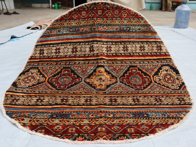 3x3 Colorful Round Rug, Afghan Handmade Circle Rug, Small Striped Round ...