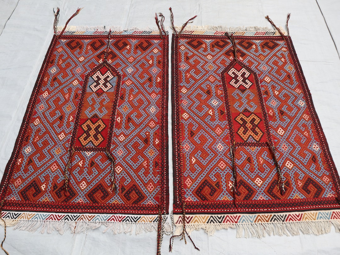 Matching Set of 2 Kilim Rug, 2x4 Small Rug, Antique Handwoven