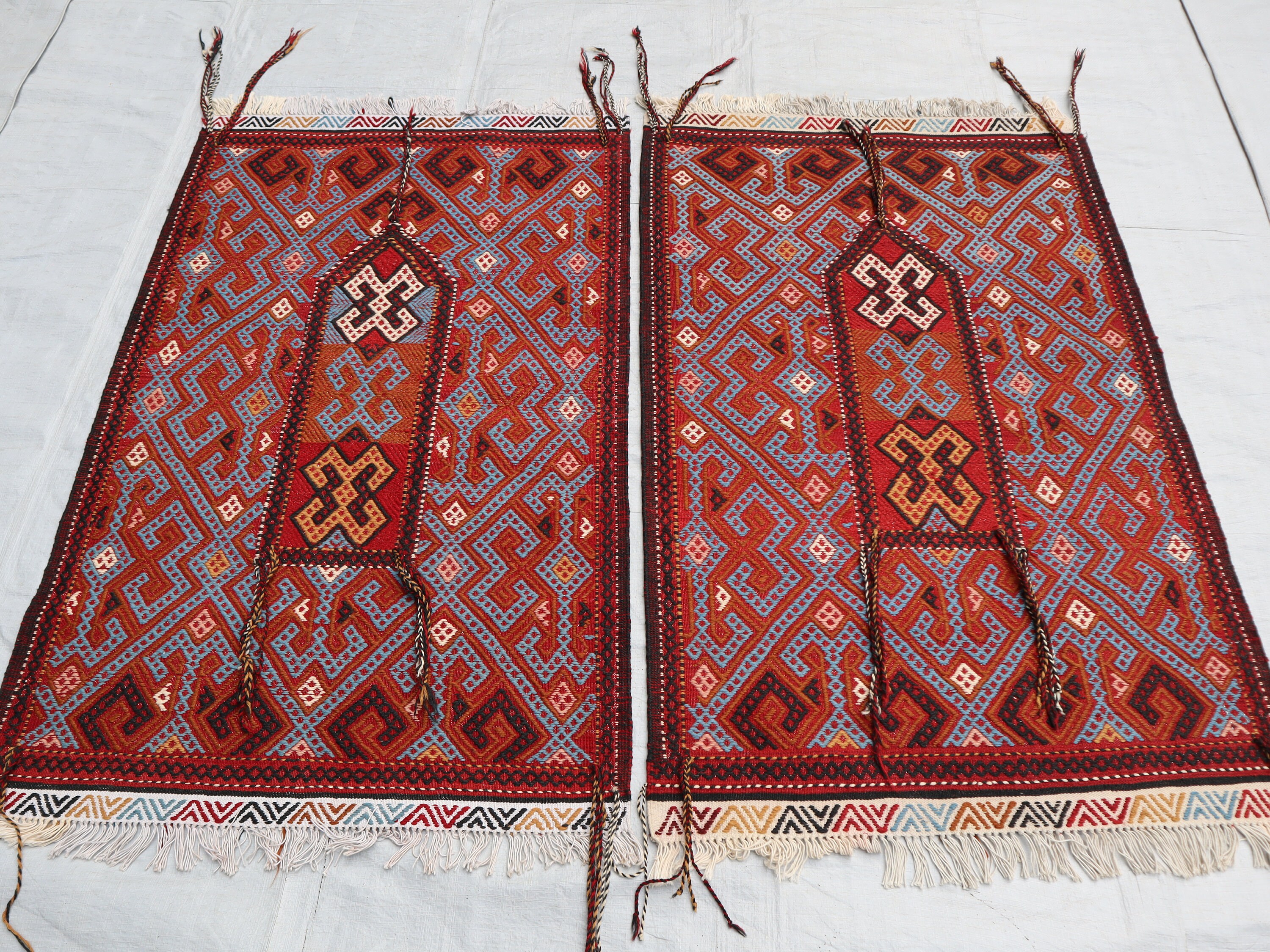 Matching Set of 2 Kilim Rug, 2x4 Small Rug, Antique Handwoven