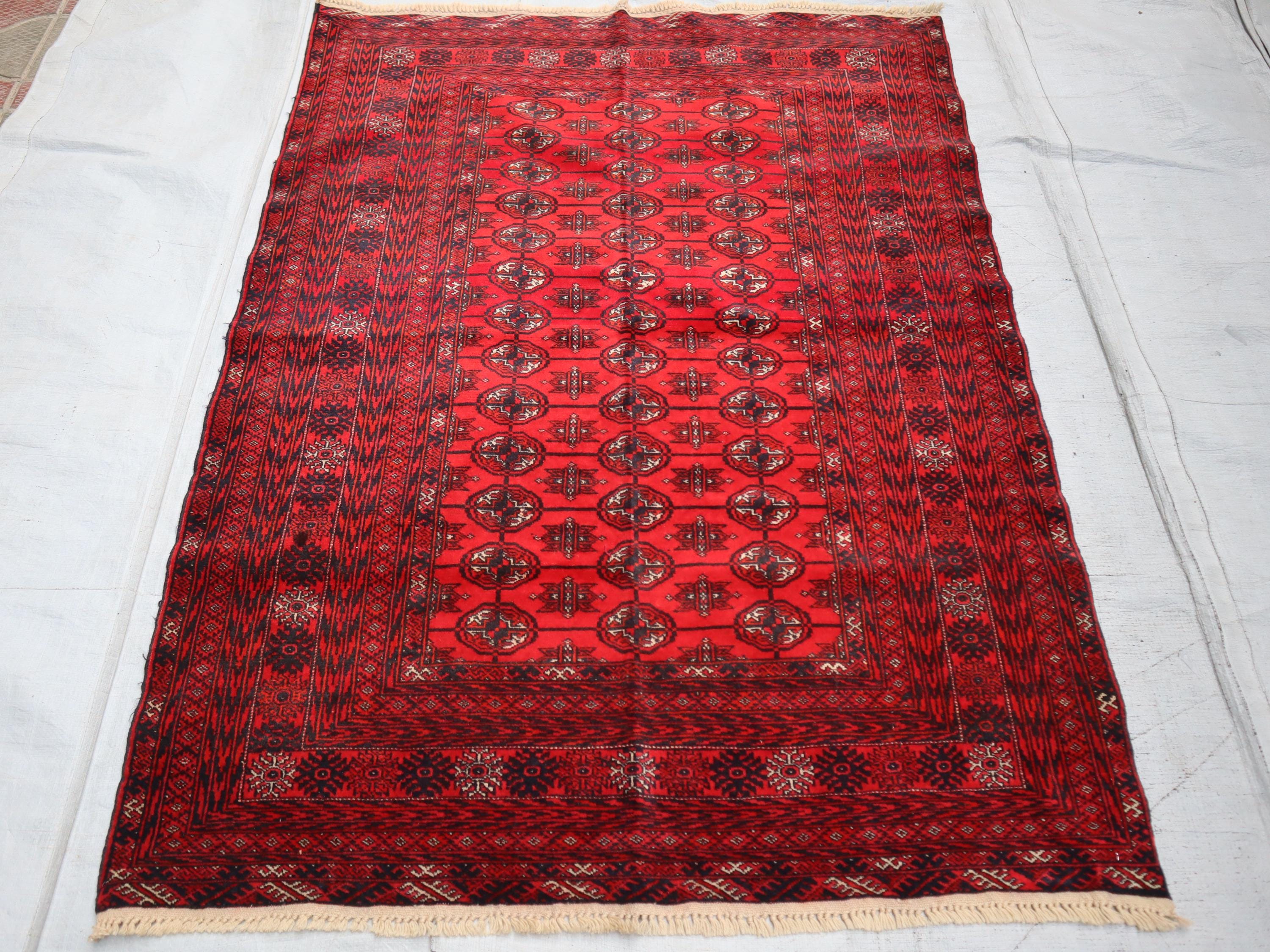 【80's Vintage rug】190×111cm　アフガン　トルクメン 4x6 Ft Afghan Vintage Rug, Handmade Turkmen Tribal Tekke Ethnic