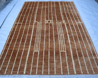 Handmade Wool Gabbeh Rug, Terracotta Brown, Moroccan Style Shaggy Carpet