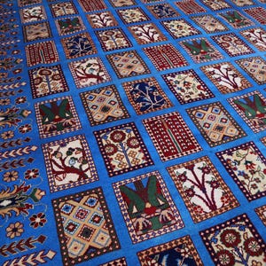 10 x 13 groot Bakhtairy-tapijt, Turkmeens-blauw Afghaans handgemaakt wollen tapijt van fijne kwaliteit tapijt in uitstekende staat voor woonkamer eettafel