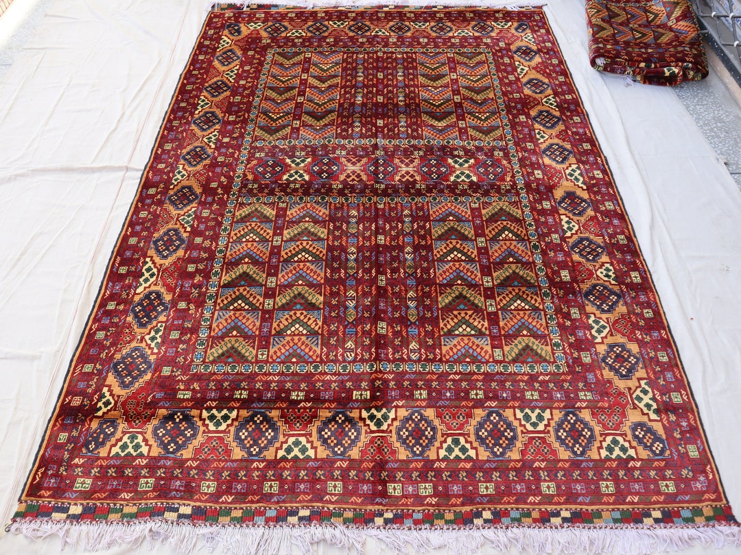 6x9 Red Ersari Area Rug, Afghan Tribal Hand Knotted Rug, Gabbeh Wool ...