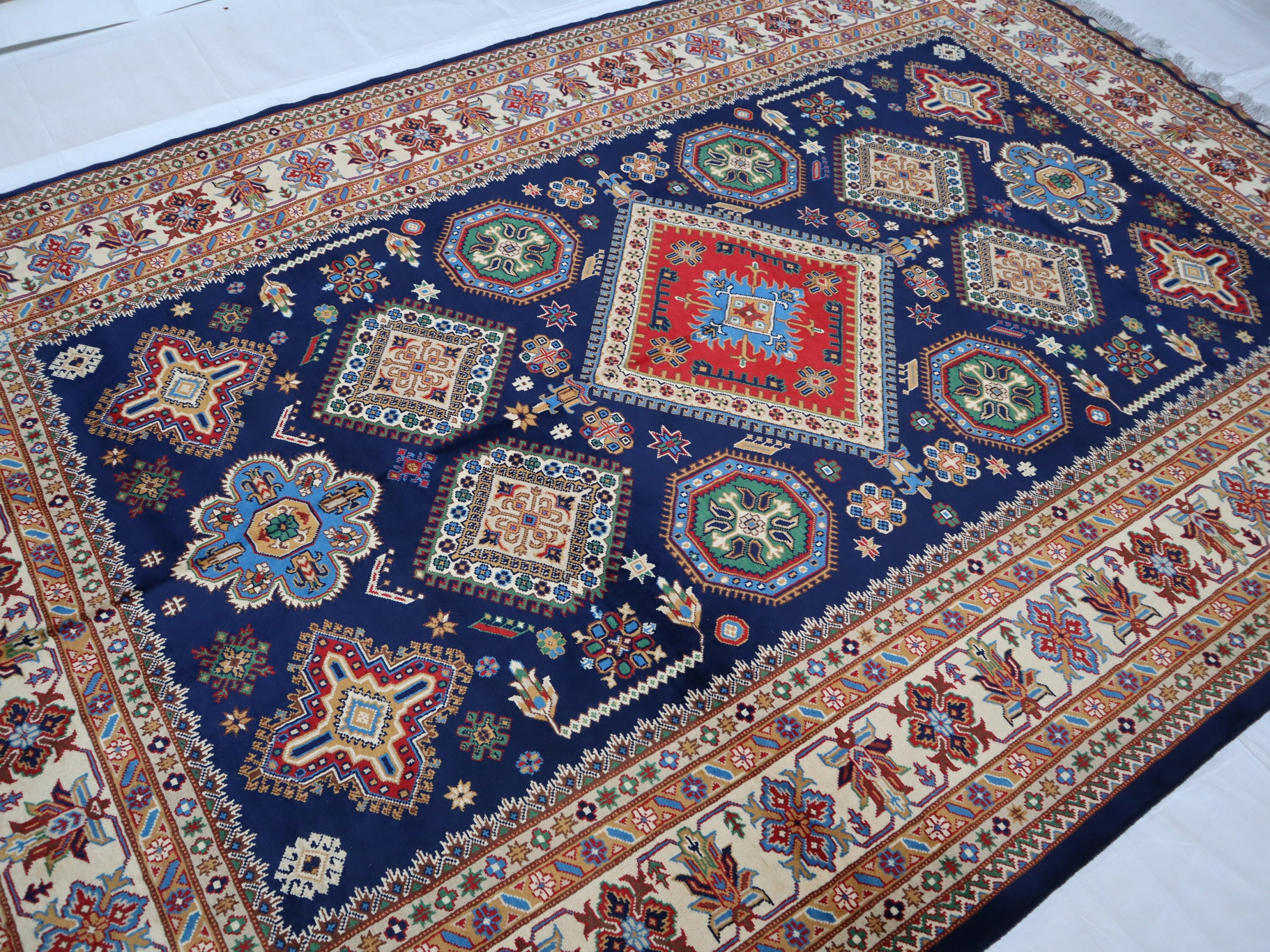 ヴィンテージアフガニスタン手織り段通 193×112 幾何学模様の