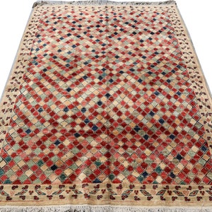 5x7 ft Gabbeh Colorful area rug, Handmade Checkered rug, wool carpet