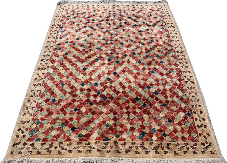 5x7 ft Gabbeh Colorful area rug, Handmade Checkered rug, wool carpet
