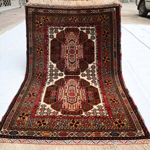 2 x 4 fot antik matta, afghansk handknuten ullmatta, turkmensk 3x5 vintagematta, heminredningsmatta, tribal orientalisk matta, sovrums-vardagsrumsmatta bild 9