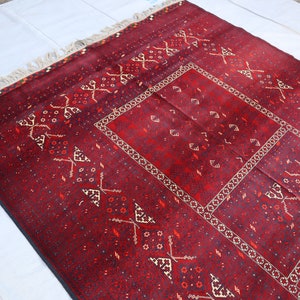 7x10 Antique Rug, Turkmen Afghan Tribal Red Vintage rug, Hand Knotted Wool Rug Ensi Tekke Bukhara Rug, Oriental Bedroom Carpet Rugs for Home