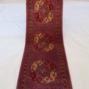 Purple 2x5 Handmade runner rug, Afghan Bokhara wool runner, Turkmen Ersari Tribal Rug, Hallway rug, Oriental Floor, Kitchen Entryway, Gift image 10