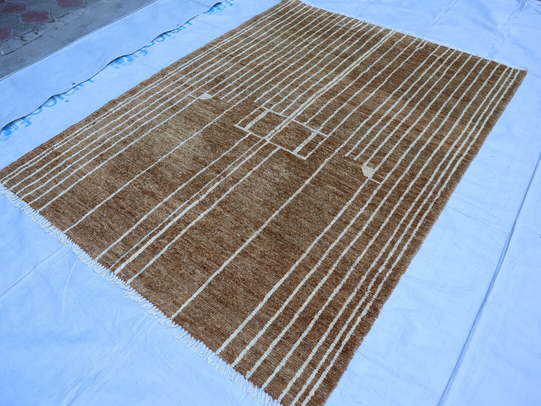 6x7 Rug 6x7 Handwoven Moroccan Rug, Afghan Gold Beige Brown Soft Wool Rug ...