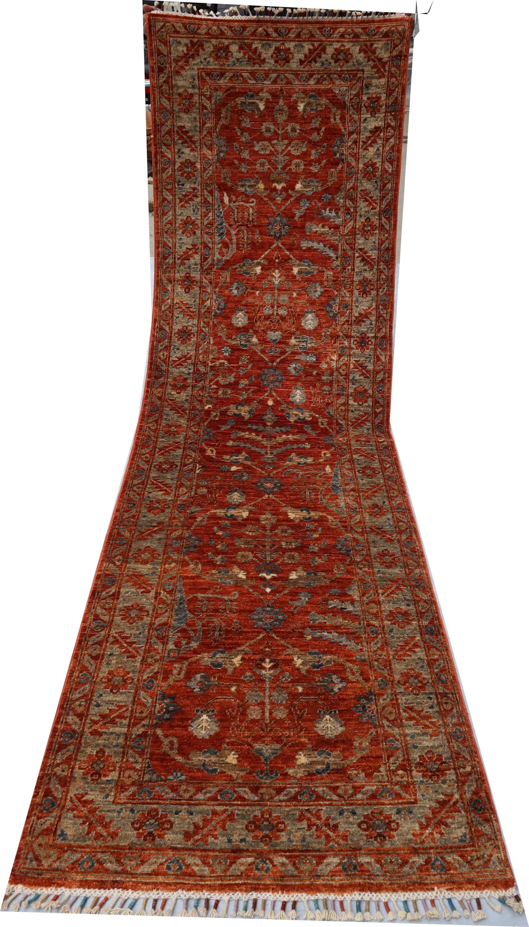 美しい2x9アフガンランナーラグ、エキゾチックなレッドビジャー