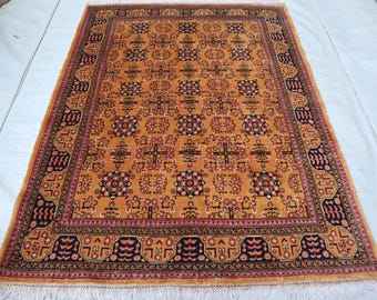 Handmade Afghan Bukhara Rug, Terracotta Brown Wool Rug (5x7)