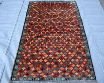 Wool Gabbeh rug 3x5, Afghan Abstract Small Handknotted, Contemporary Colorful, Modern Cute Multicolor, Bedroom Living room, Gift Entry rug