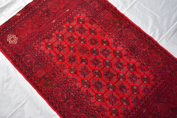 2x3 Red Oriental Antique rug, Small Vintage Tribal Handmade Wool Afghan Turkmen Rug, Turkish Rug, Best Home gift, Wall Art décor, accent rug