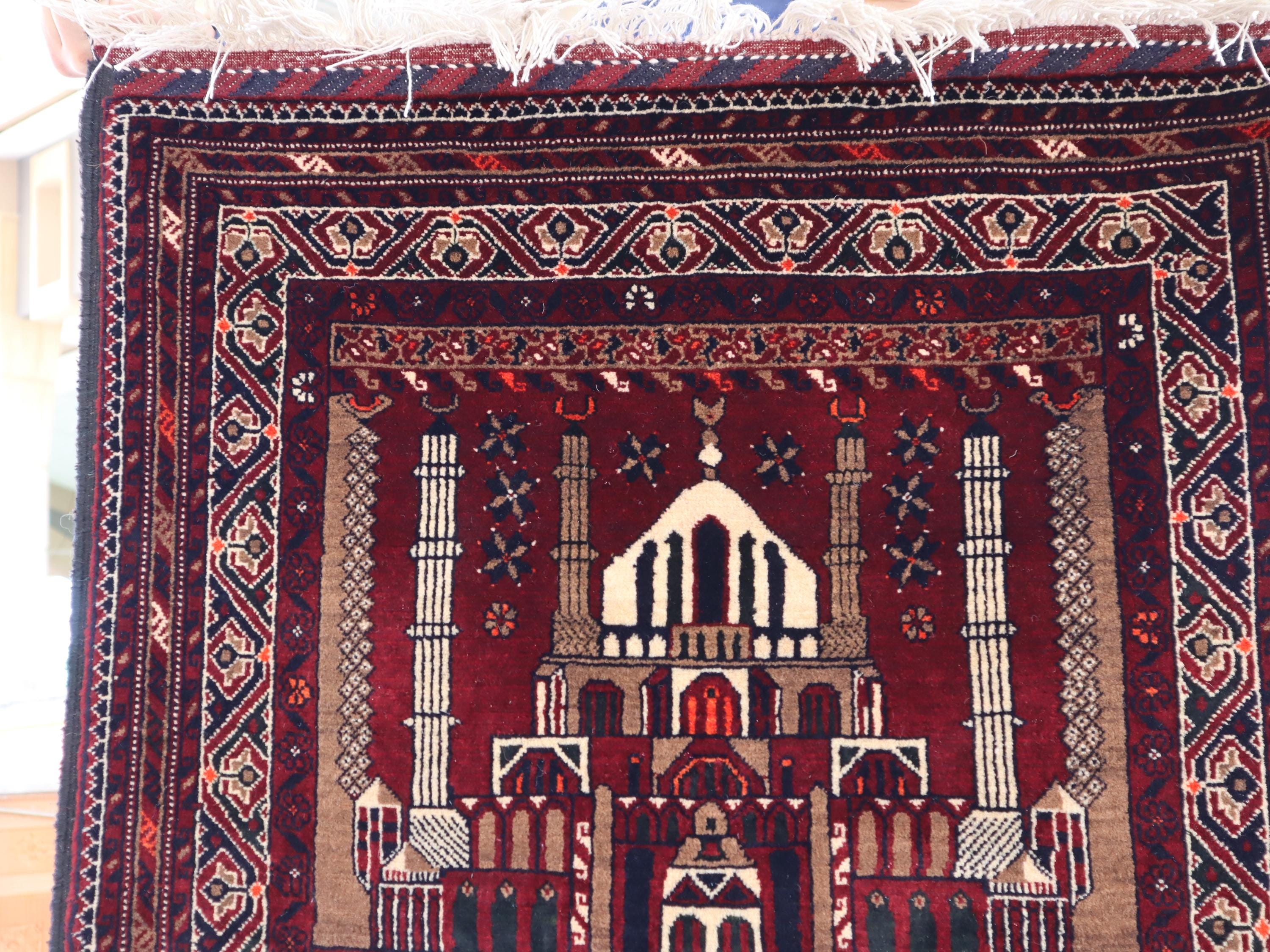 Afghan Vintage Prayer Rug 2'8x4'1 Ft, Hand-knotted Wool Area Rug