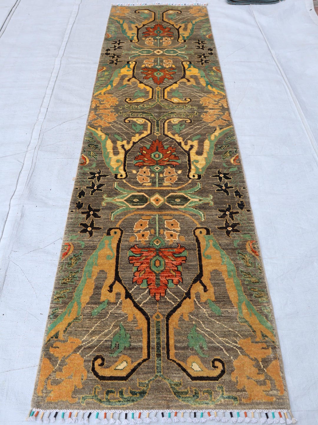 10 Ft Beige Bidjar Runner Rug, Afghan Persian Style Hand Knotted Veg ...