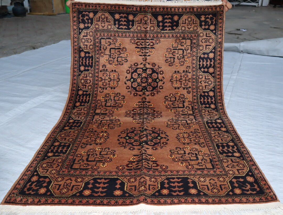 Handmade Brown Wool Bukhara Turkmen Rug, Tribal High Pile Accent Rug - Etsy