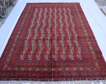 Antique Rug 8x11 Collectors piece Rug, Turkmen Tekke Ersari Rug, 1990s Vintage Rug, Handmade Wool Rug, Oriental Afghan Rug, Living Room Rug