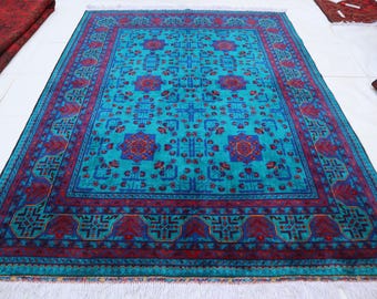 5x6 ft Blue Bokhara rug, Afghan Tribal Turkmen Oriental carpet, Soft pile Living Room rug, Bedroom Library, Entryway, Gift for home, Office