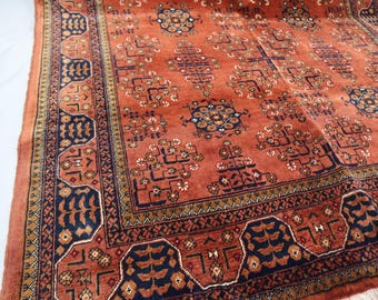 5x6 Terracotta bokhara rug, Afghan Handmade Vintage Antique wool rug, Oriental Turkmen Tribal carpet, living room entrance, kitchen
