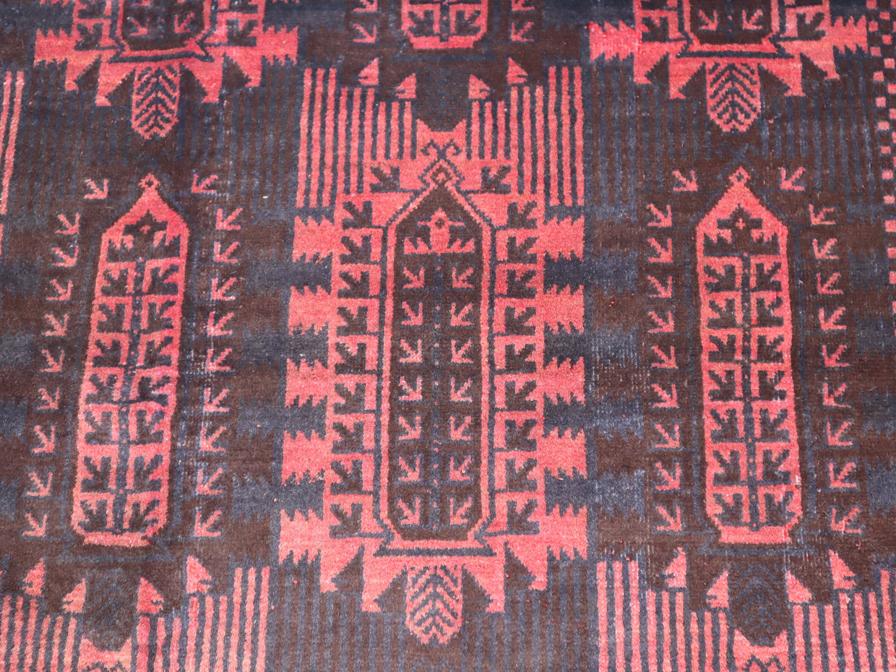 【70s vintage】151cm×91cm アフガンラグ　バルーチ族　刺繍 7x13 大型アフガニスタンヴィンテージバルーチラグ、手編み