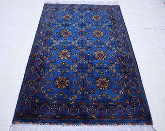 【値下げ依頼】ヴィンテージラグ　トライバルラグ　アフガンラグ　トルクメン アフガニスタン ヴィンテージラグ オールド手織り絨毯