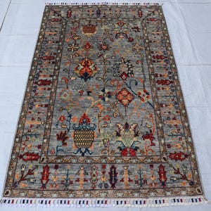 Light Blue Rust High Quality Hand Knotted Persian Inspired Hand Spun Wool Rug, Afghan Vege dyes rug, small living room rug, bedroom entryway
