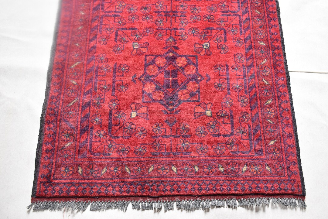 2x3 Ft Bokhara Red Rug, Handmade Oriental Afghan Turkmen Rug, Trendy ...