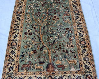 3x5 ターコイズブルーの絵画的ラグ、トライバルな新作ラグ