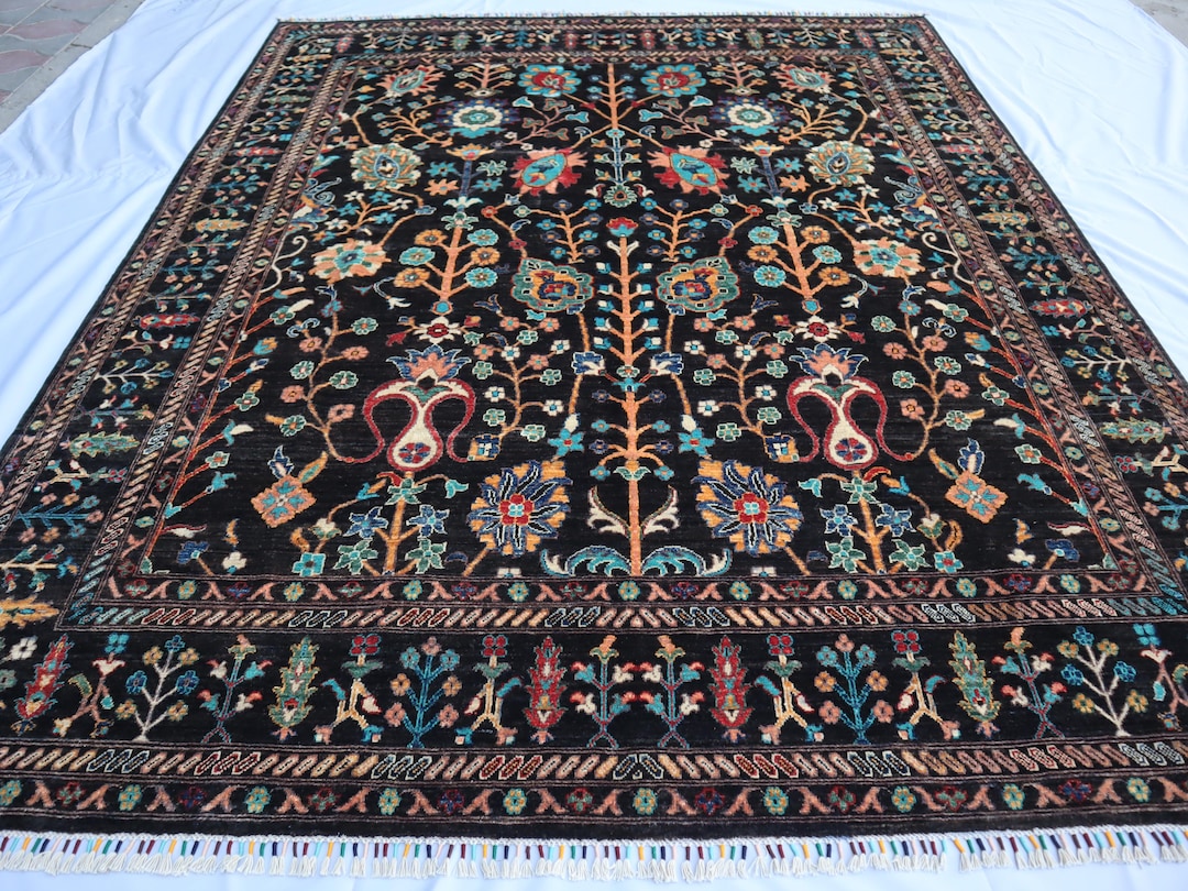 Waziri Rug 8x10 Afghan Waziri Rug, Black Turquoise Rug, Afghan Hand-knotted Rug ...
