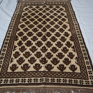 3x5 ft Afghan Vintage Rug/ Beige Brown Turkmen Caucasian, Baluchi 1920s Antique Soft Pile Wool, Small One of a Kind Accent Handmade Area Rug