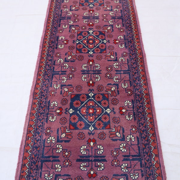 2x5 Handmade runner rug, Afghan Turkmen Red flower small rug, Bokhara rug, Bathroom runner, Music room, Vehicle office seat rug, Kitchen rug