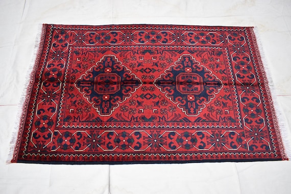 Alfombra 2x4, alfombra pequeña, alfombra de madera afgana roja, Khal  Mohammad Khamyab, regalo para mamá papá