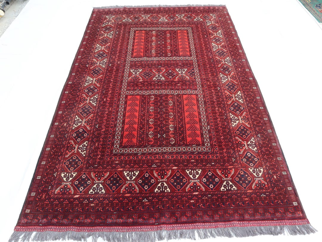 トルクメンアンティークラグ、5 x 8フィートのアフガンハンドノット