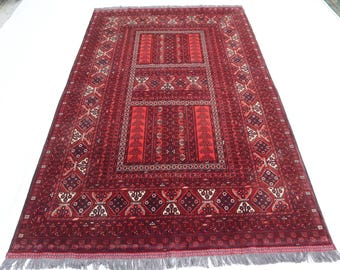 トルクメンアンティークラグ、5 x 8フィートのアフガンハンドノット