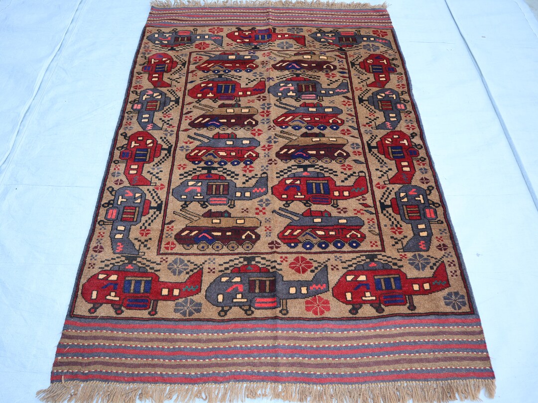 4x6 Afghan Helicopter Rug – Kids Room Decor, Unique Brown Woven Rug ...