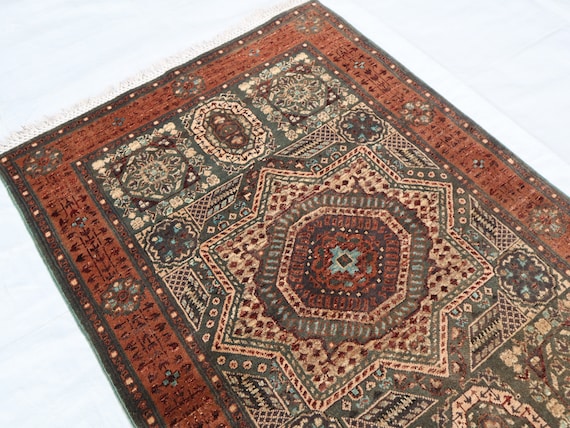 3x4 Brown Gray Mamluk Rug Hand Knotted Handspun Wool Veg Dye