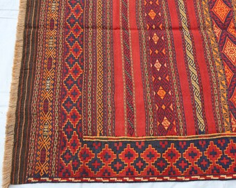 4 x 6フィートのアンティークキリムラグ、ヴィンテージ幾何学模様