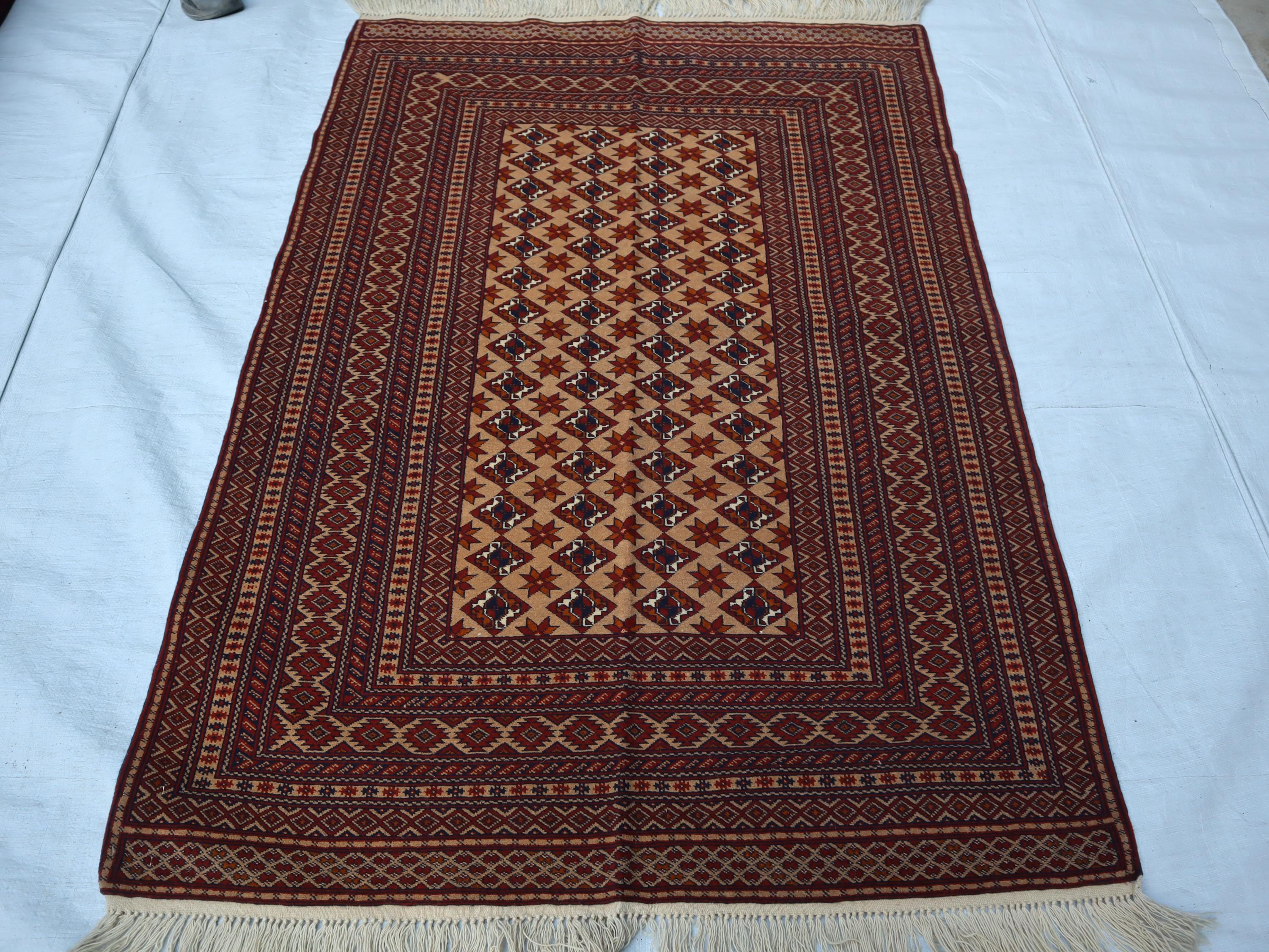 4x5アンティーク部族ラグ、トルクメンハンドノットアフガニスタン