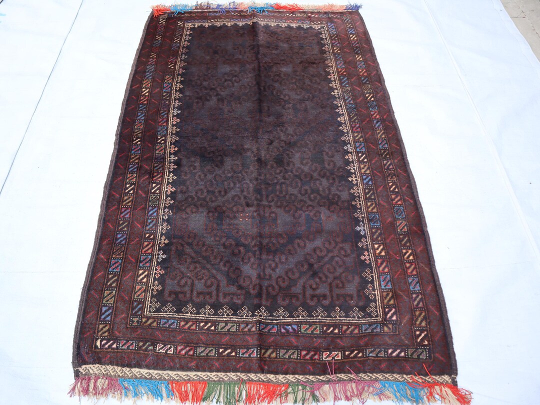 4x6 Antique Black Vintage Rug, Handmade Baluchi Rug, Afghan Tribal ...