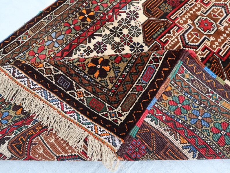 2 x 4 fot antik matta, afghansk handknuten ullmatta, turkmensk 3x5 vintagematta, heminredningsmatta, tribal orientalisk matta, sovrums-vardagsrumsmatta bild 7