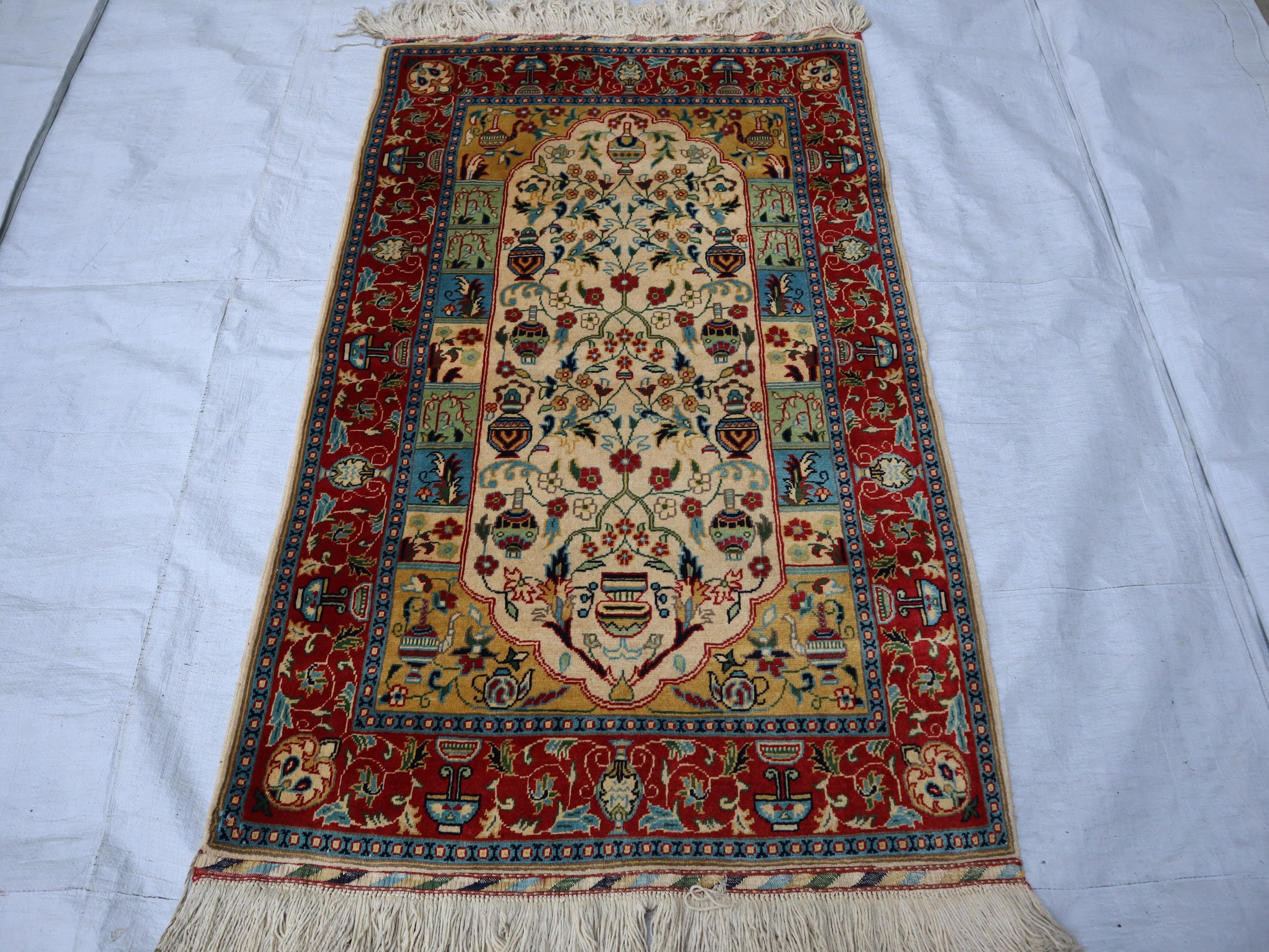 3x5 ハンドメイド ベージュレッドラグ、小さなアフガニスタン