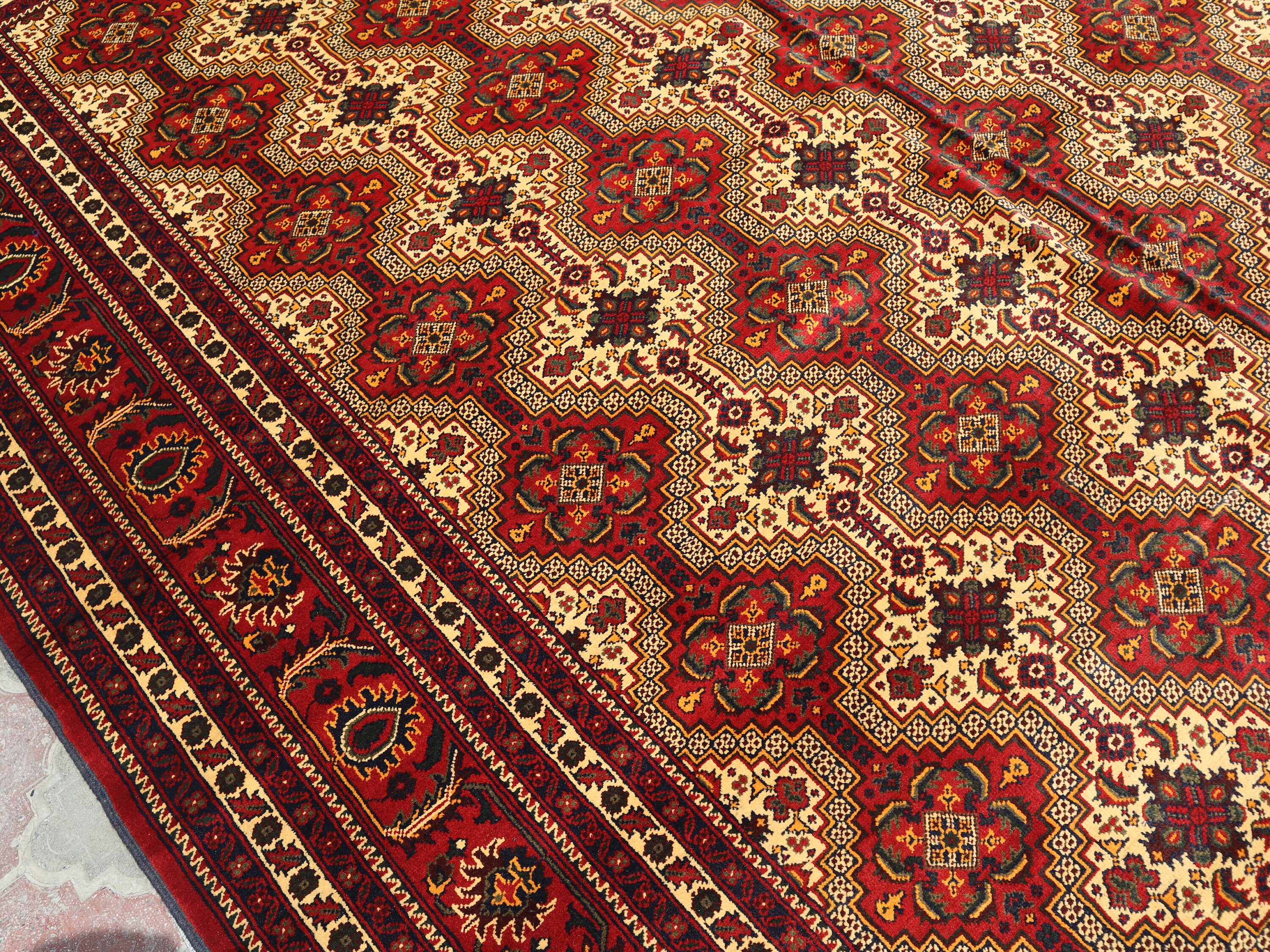 Red Gold Rug 10x16 Large Oversized Afghan Red Gold Rug, Turkmen Tribal Handmade Wool ...