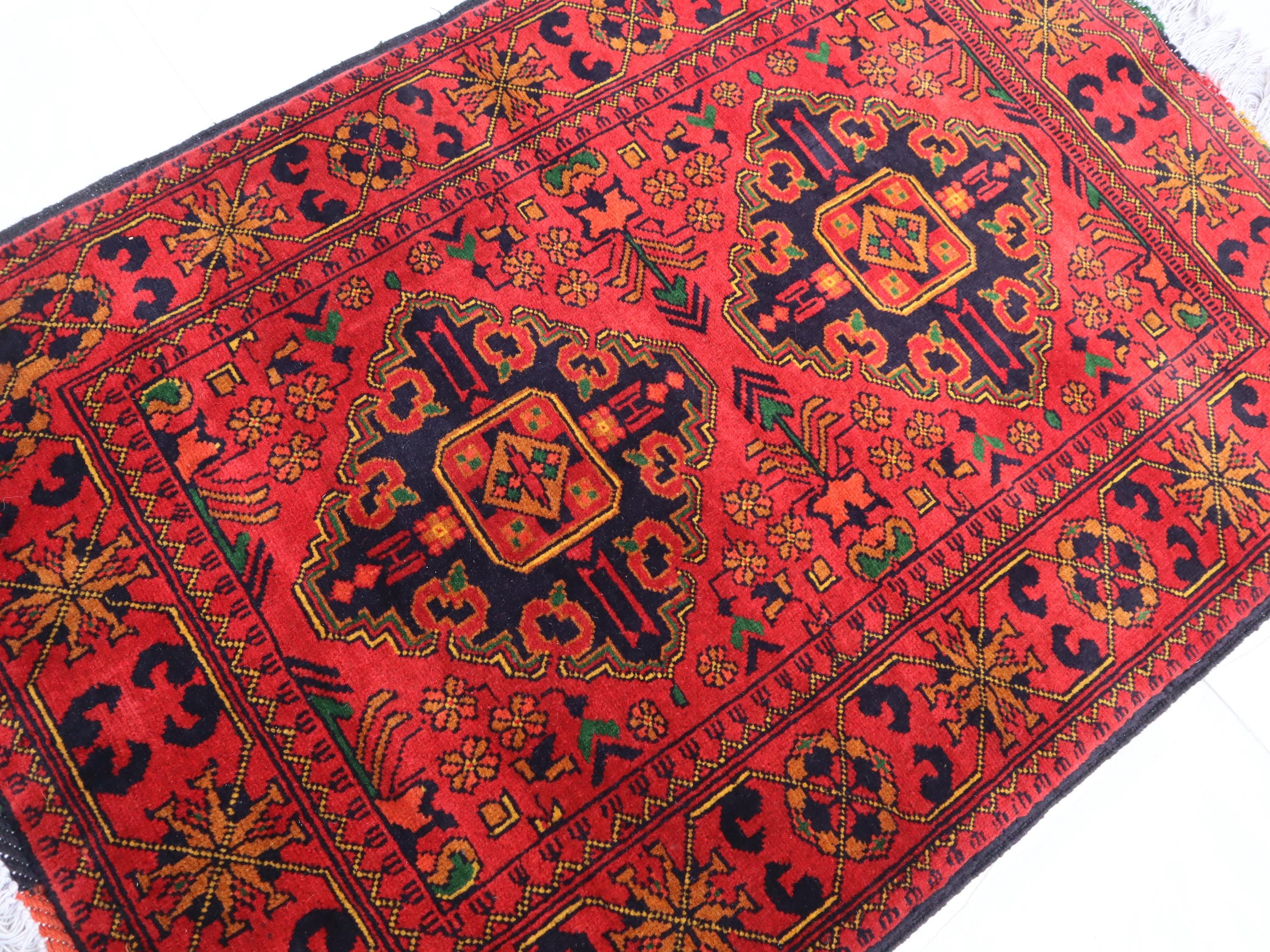 Red 3x4 Ft Afghan Hand Knotted Wool Rug, Turkmen Tribal Bukhara Rug ...